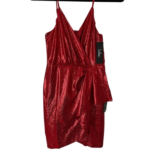 NWT Lulus Red Ruched Wrap Mini Dress Cocktail Prom Hoco size Small - Picture 3 of 4